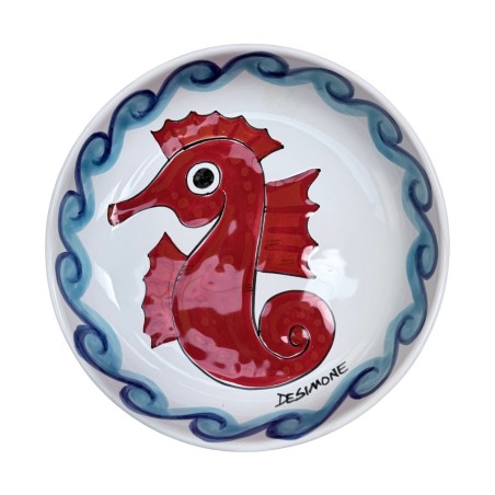 Piatto tondo Folk Cavalluccio Marino Ceramiche siciliane artigianali De Simone Piatto tondo Folk Cavalluccio Marino Ceramiche siciliane artigianali De Simone